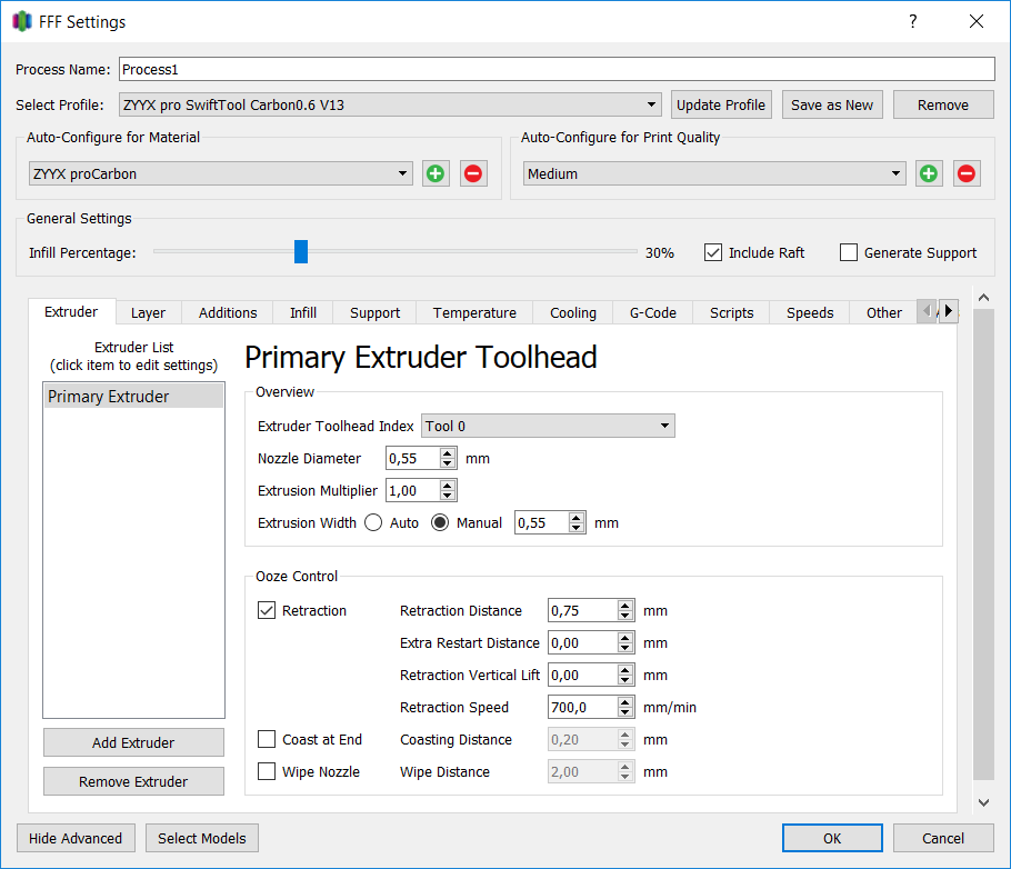 Simplify3D start6C Process screen